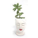 Testa portavasi artigianale in ceramica decorata bianca - Italy Green Life